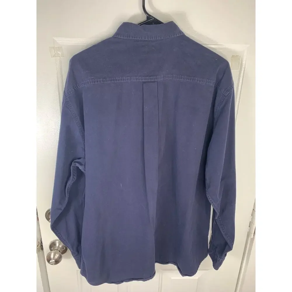 Dockers Mens Navy Blue Button-Down Long Sleeve Shirt Size L 100% Cotton